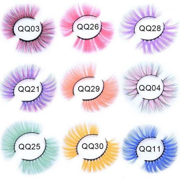 

colorful false eyelashes artificial faux mink rainbow lashes pink purple multi colors eye lash for halloween cosplay dance1