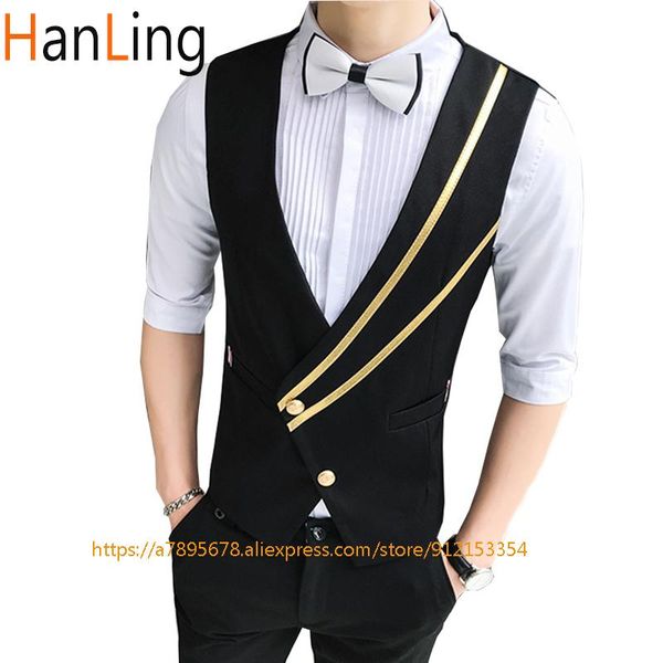 

men's vests single-breasted striped decorative suit vest black wedding groom waistcoat, Black;white