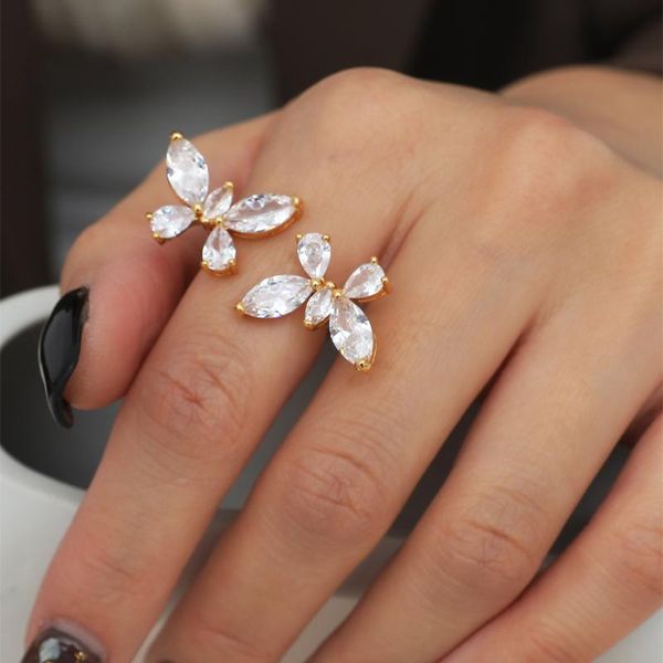 

wedding rings 18kgp women's butterfly ring with cz, Slivery;golden