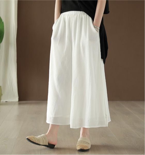 

women's pants & capris summer fashion women loose elastic waist trousers ladies pocket brierf casual 2021 mori girl solid color, Black;white