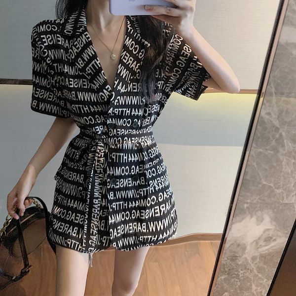 

women's jackets 2021 summer korean streetwear short sleeve coat letter jacket with belt qt81, Black;brown