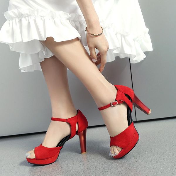 

summer flock high heels sandals women shoes red green black party ladies plus size platform sandal shoe daily