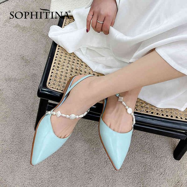 

sophitina comfortable flat sandals women korean beaded spring cover toe shoes pointed leather fashion wild lady shoes ao624 210513, Black