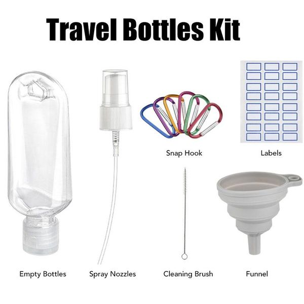 

8pcs/11pcs/13pcs travel hook bottle 50ml disinfecting hand sanitizer dispensing portable flip cap bath accessory set