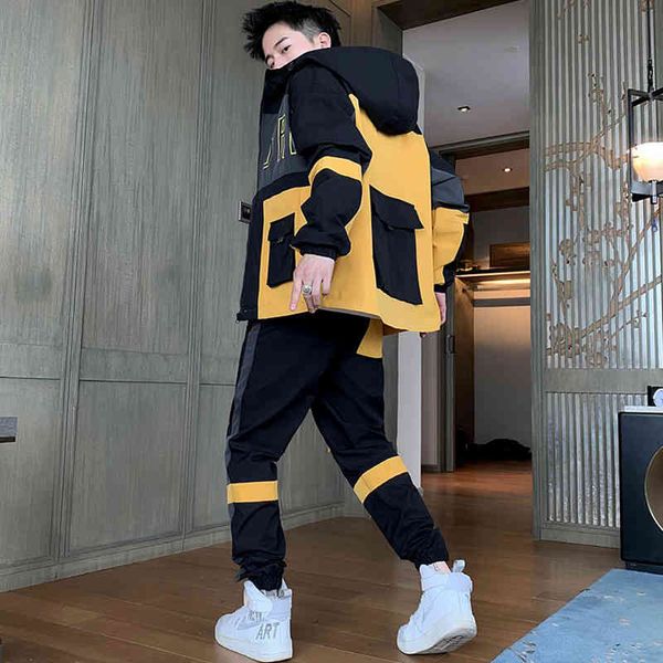 

tracksuits male streetwear ensemble sweatsuit polyester overalls suit hoodie jackets hip hop harlan pants, Gray