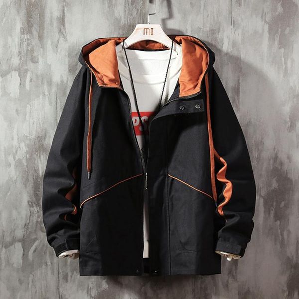 

men's jackets nice spring autumn tide slim fit young men hooded jacket style for fashion large-size pure-color cap coat windbreaker, Black;brown