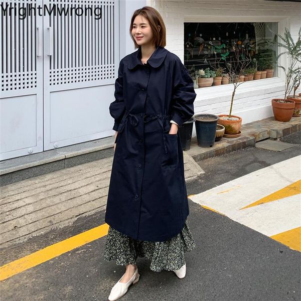 

women's trench coats fall spring long drawstring high waist coat women button solid slim chaqueta overcoat korean outwear fashion windb, Tan;black