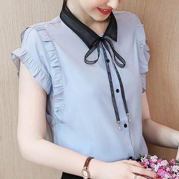 

blusas mujer de moda 2021 short sleeve blouse women summer shirt casual chiffon clothes blusa d38 women's blouses & shirts, White