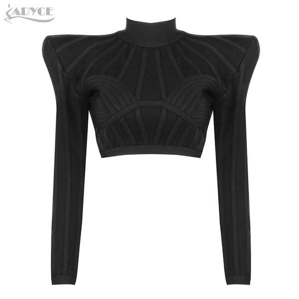 

adyce new women bodycon short bandage long sleeve bla turtlene club celebrity runway party out wear casual crop top, Black;gray