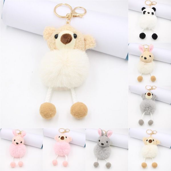 

kimter cute mini panda key rings fashion plush soft and fuzzy faux rabbit fur pompoms keyfobs animal keychains pendant party gift p63fa, Slivery;golden