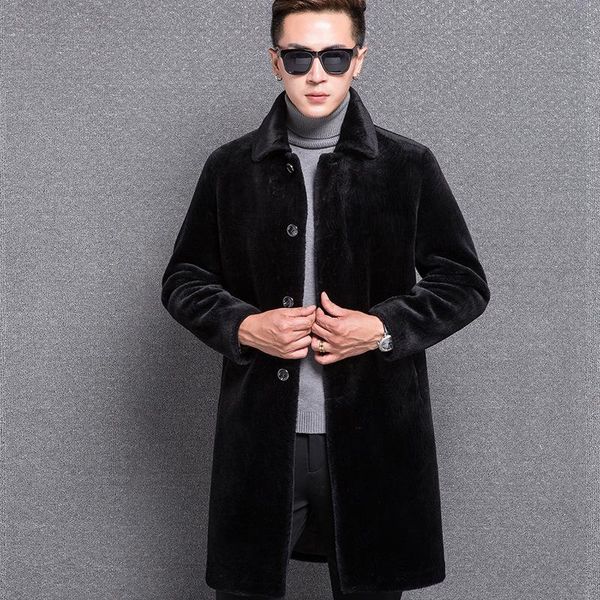 

men's fur & faux arrival fashion mens coat long men casual velour thick single breasted luxury size m l  2xl 3xl, Black