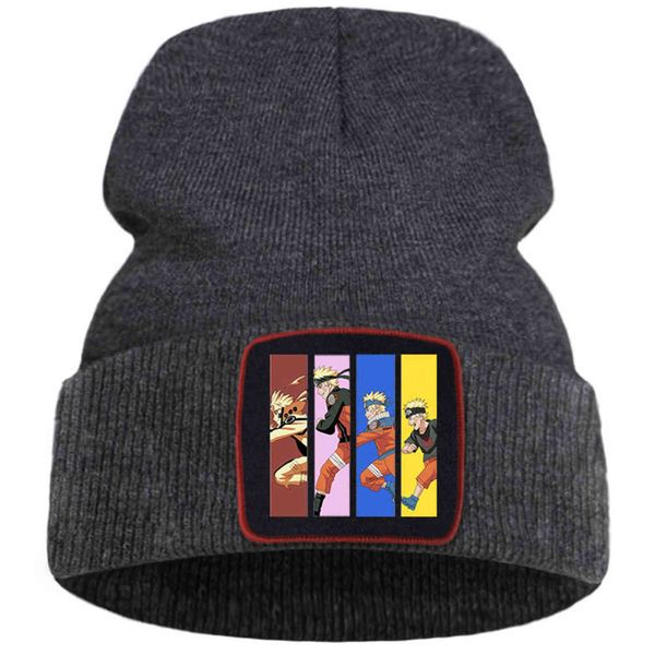 

nrt knitted hats running japan anime beanie hat casual simplewinter hats hip hop knitted cap outdoor cotton bonnet hats y21111, Blue;gray