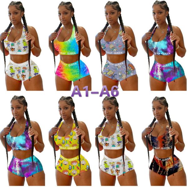 Mulheres Tracksuits Dois Peças Definir Designer Swimwear Swimsuit Sexy Letras Impresso Sweeless Shorts Casuais Plus Size Bikini curto