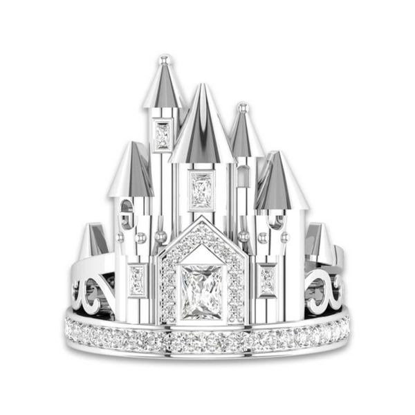 

wedding rings fashion jewelry princess castle ring girl glamour accessories engagement confession lover gift, Slivery;golden