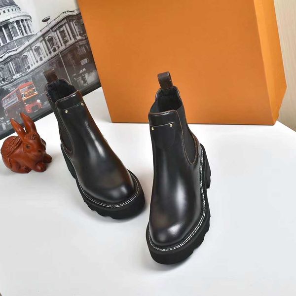 

designer beaubourg ankle boots women shoes winter boot ladies cowhide leather high womens flat martin booties shoe szie 35-42, Black