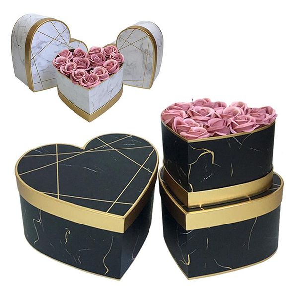 

3pcs/set different sizes marbling paper boxes heart shaped gift candy box flowers packaging birthday wrapping supplies wrap