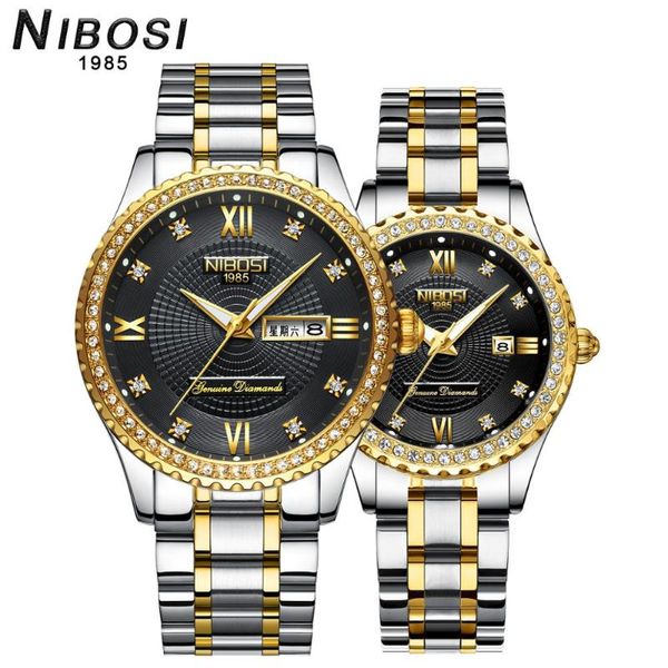 

wristwatches nibosi couple watch men luxury quartz wristwatch women fashion diamond clock for male female waterproof lovers gift, Slivery;brown