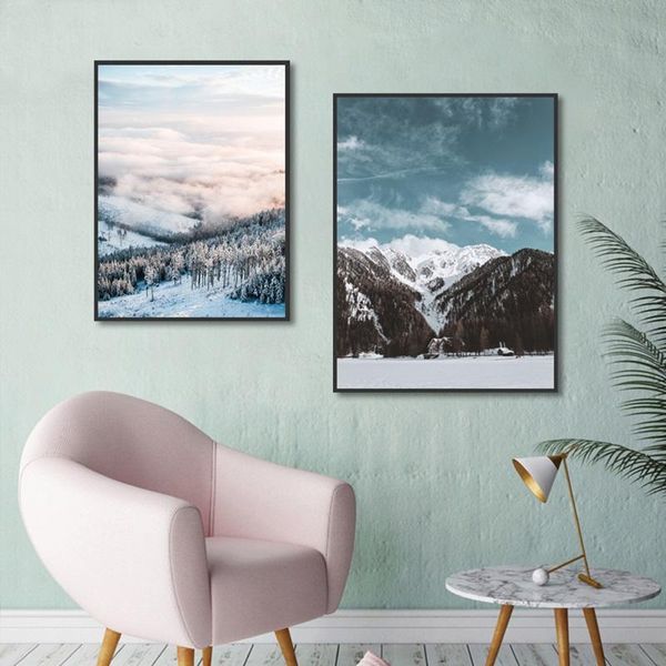 

paintings nordic decoration home winter snow mountain landscape canvas painting art posters and prints living room
