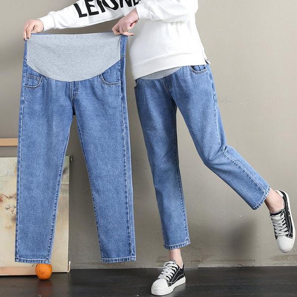 

maternity bottoms -4xl jeans abdominal denim pants for pregnant women clothes loose casual straight pregnancy trousers, White