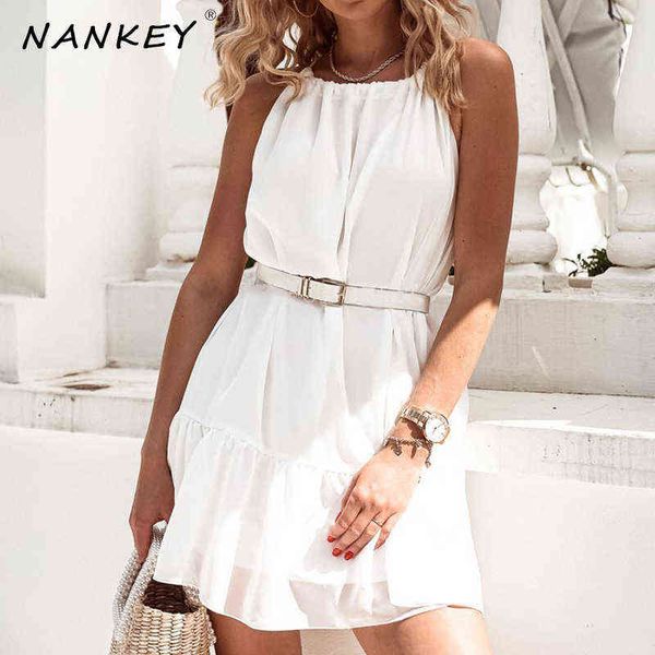 STINGO NANKEY Summer Halter White Dress Women Vintage Elegante abito solido Solido Sexy Party Vestidos Fashion 210719