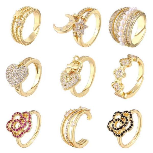

wedding rings hecheng,2021 ,flower heart pearl gold color rings, for women party jewelry, Slivery;golden