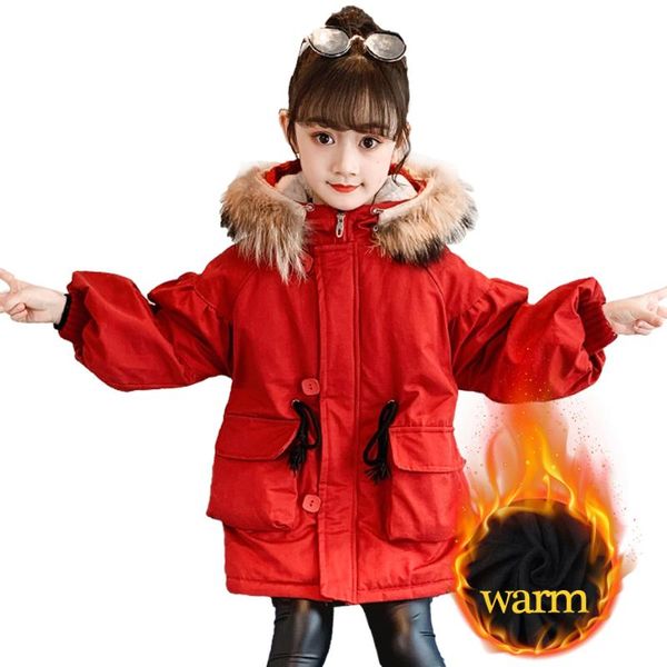 

jackets girls long coat parka fur hoodies cotton padded girl thick warm childrens' jacket teen children's clothing, Blue;gray