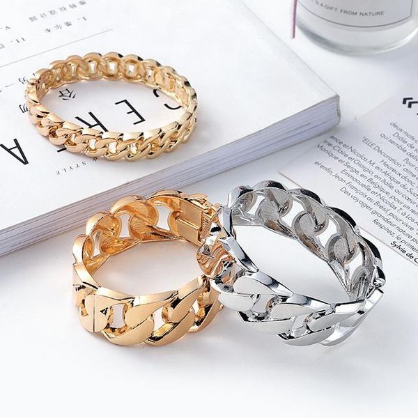 

punk hyperbole gold silver charm cuff bracelets & bangle for women men miami boho fashion twist metal chain bracelet jewelry, Black