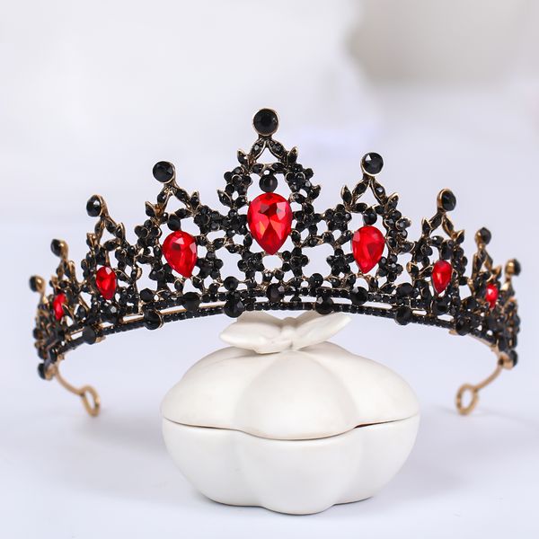 

vintage blak wedding crown baroque rhinestone crystal crown queen tiara prom birthday gift party bridal hair accessories jewelrydio chan con, Golden;white