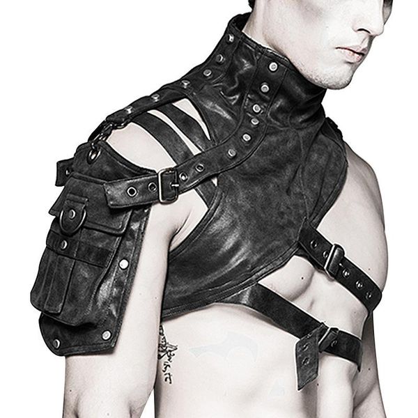 

fashion cool leather helmet armor women shoulder bag men black stage performance mechanical steampunk accessories waist bags