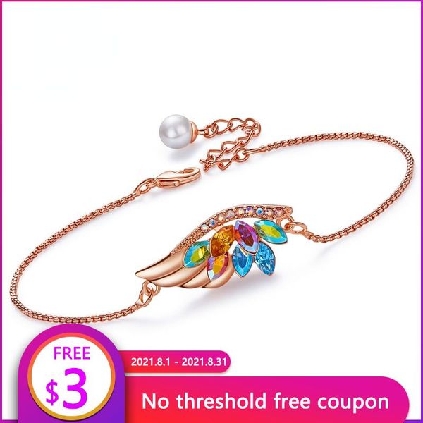 

link, chain tarmafia women bracelets embellished with crystals luxury rose gold color link phoenix wing charms bracelet female jewelry, Black