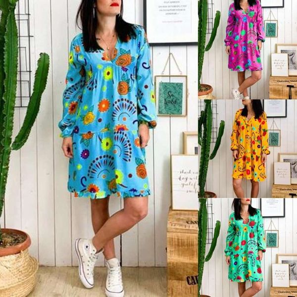 

women's t-shirt autumn and winter oversized over the knee print v-neck beach holiday dress wn82, White