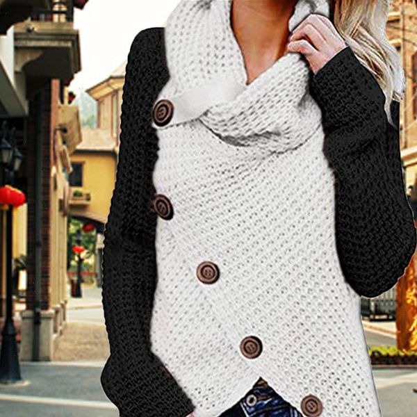 

womens sweater sfit fall fashion women patchwork knitted winter casual jumpers pull femme sweter mujer clothes, White;black