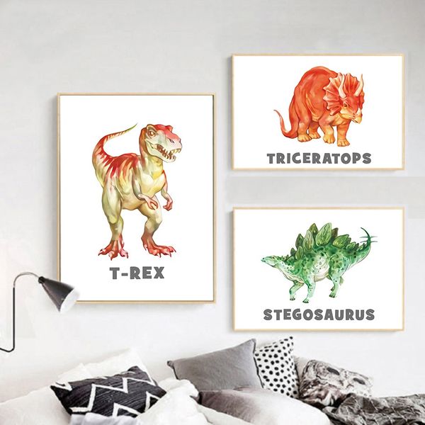 

unframed cartoon dinosaur print painting minimalist lovely kindergarten bedroom wall art poster