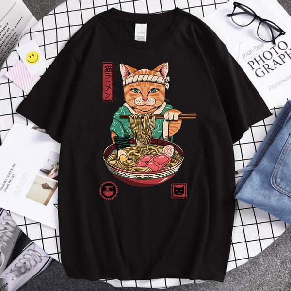 

men's t-shirts noodles catana cute cat print mens t shirts harajuku street tshirt summer 2021 hip hop brand men fashion casual tee, White;black