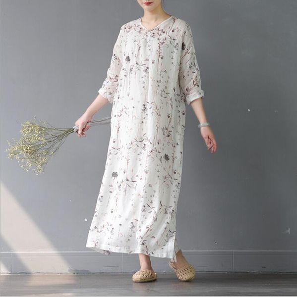 

casual dresses cotton linen dress summer short sleeve women super soft comfortable loose v neck plate buckle literary, Black;gray