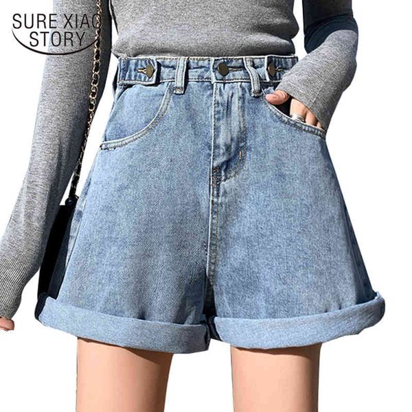 

vintage wide leg pants spodenki damskie summer women's denim shorts casual high waist ladies jeans for women 9519 210415, White;black