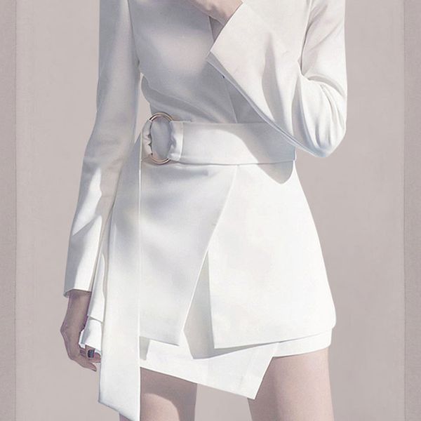 

[deat] blazer women's ring sashes high waist slim banquet notched full sleeve office lady new fashion design clothing ar888 201009, White;black