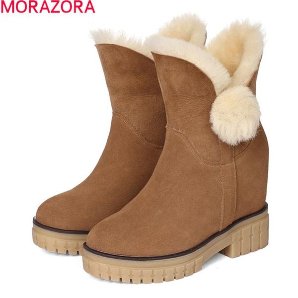 

boots morazora 2021 brand snow keep warm ankle for woman winter square heels women ladies shoes, Black