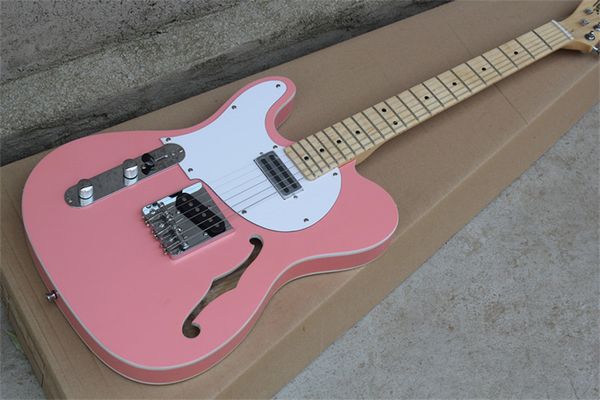 

flyoung tele semi hollow left hand electric guitar pink body maple fingerboard for left-handed