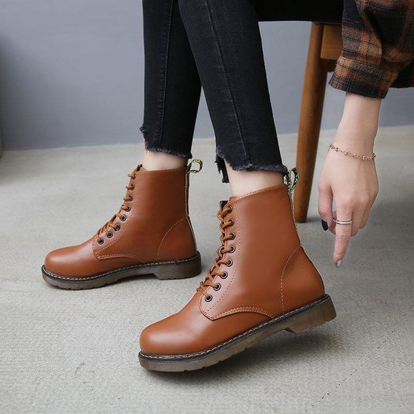 

boots 2021 buckle winter motorcycle women british style ankle gothic punk low heel boot shoes, Black