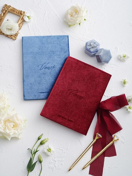 

greeting cards romantic velvet wedding vows book with chiffon ribbon dusty blue vow real bridal shower gifts flatlays prop