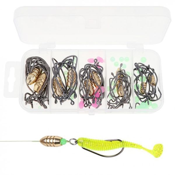 

fishing hooks 110pcs texas rig soft lure hook kit with crank copper luminous beads