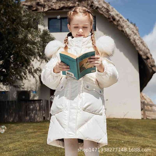 

children's down jacket long 2021 new thickened women's middle and large children's girls' winter clothes, Black