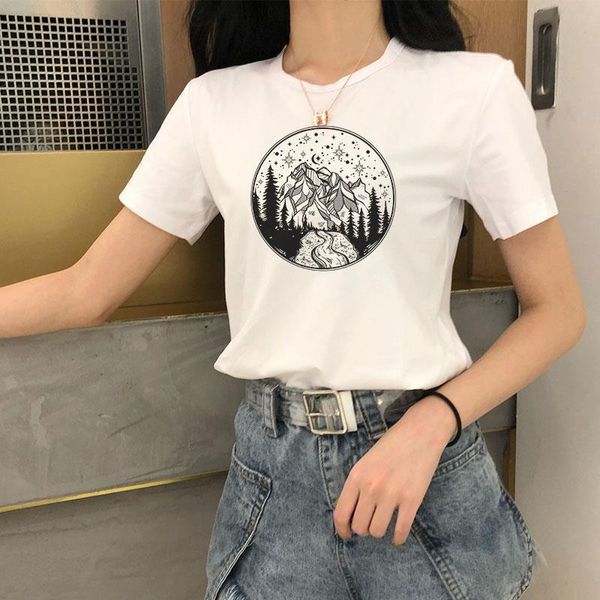 

starry mountain peak cosmic womens t shirt belief harajuku fashion japanese streetwear hipster aesthetic shirts, White