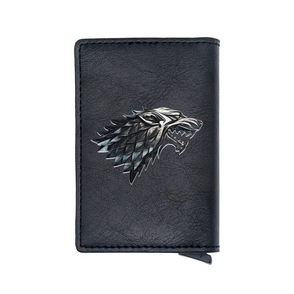 

card holders arrival wolf head design digital printing leather holder wallet men women aluminum casual mini thin purse gift, Brown;gray
