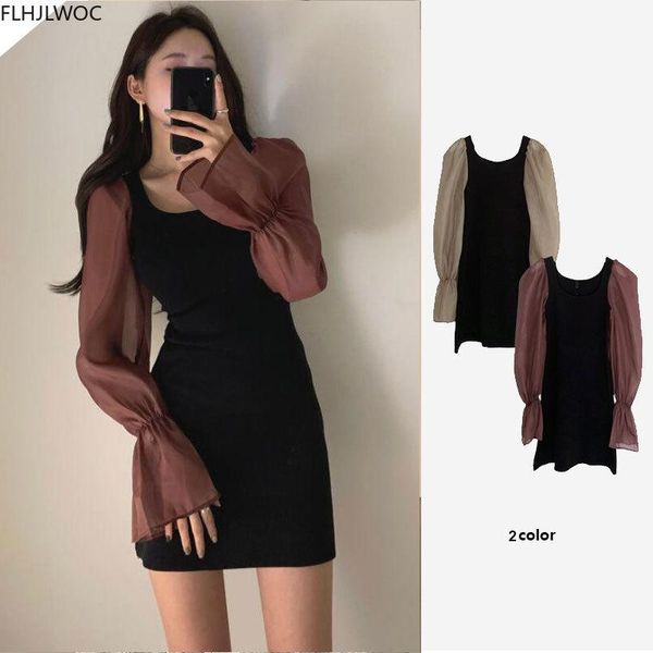 

casual dresses s chic fashion korean women fenimine vestidos puff sleeve elegant lady work little black mini dress n173, Black;gray
