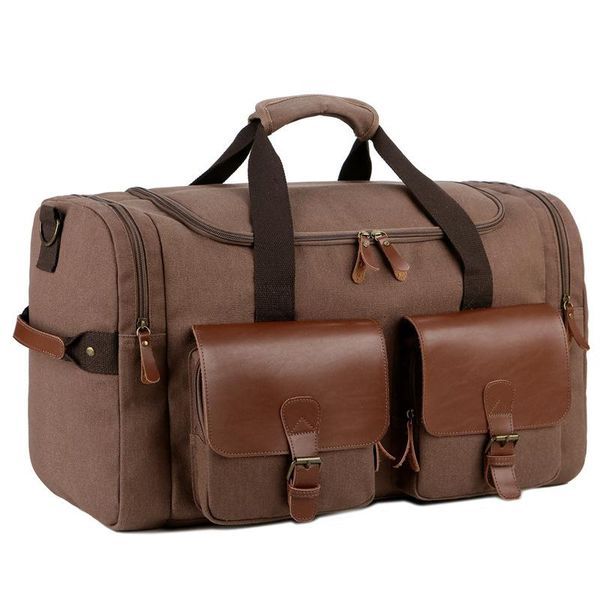 

vintage canvas duffel bag business travel for european and american men, cross-body gym with double lids bags