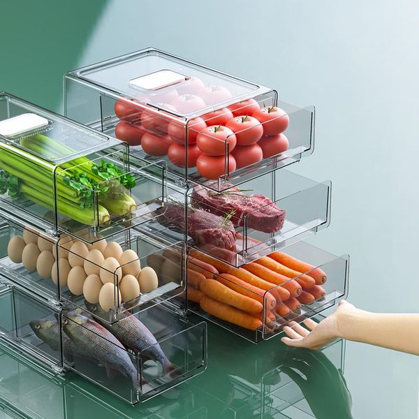 

storage drawers kitchen refrigerator transparent organizer stackable fresh-keeping er drawer fruit food box sorting bins