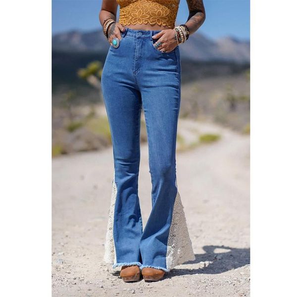 

women's jeans vintage woman 2021 fashion solid color stitching denim pile pants trousers with pocket pantalones de mujer, Blue
