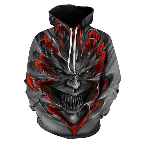 

evil monster pattern 3d printing hoodie visual impact party punk goth round neck american sweater hoodie, Black